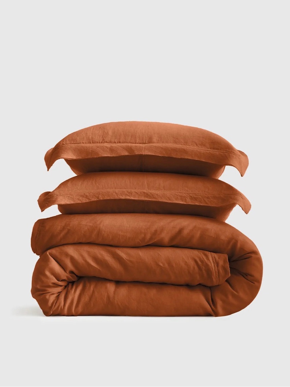 Quince European Linen Double Flange Duvet Cover Set - Full/Queen - Terracotta
